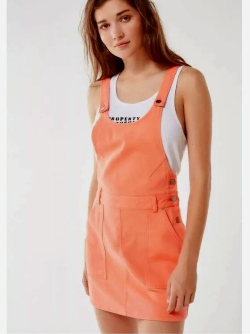 Urban Outfitters Coral-Orange Pinafore Overall Dress